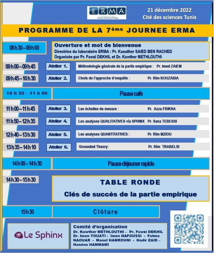 ERMA  organise sa 7ème journée de recherche   sous le  thème Comment réussir notre partie empirique