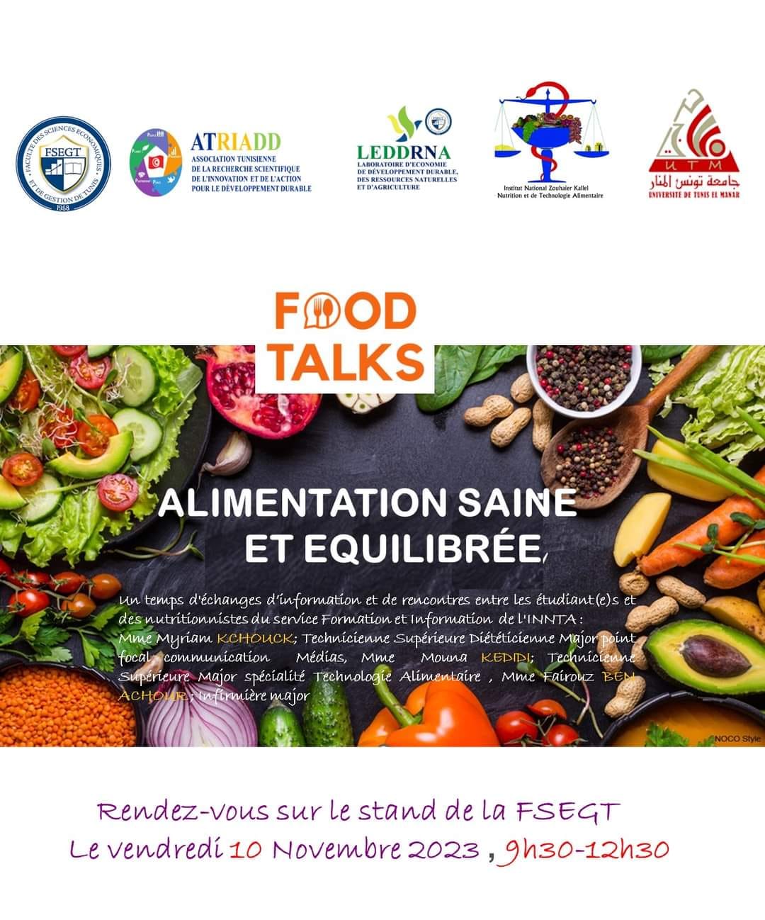 Evènement : FOOD TALKS – ATRIADD. LEDDRNA. (FSEGT)- INNAT